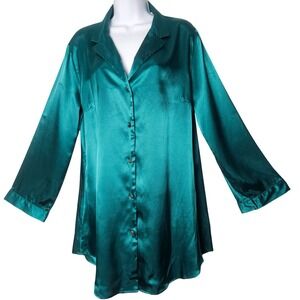 Victoria's Secret Nightshirt Womens M Emerald Satin Button Down Y2K Lounge‎